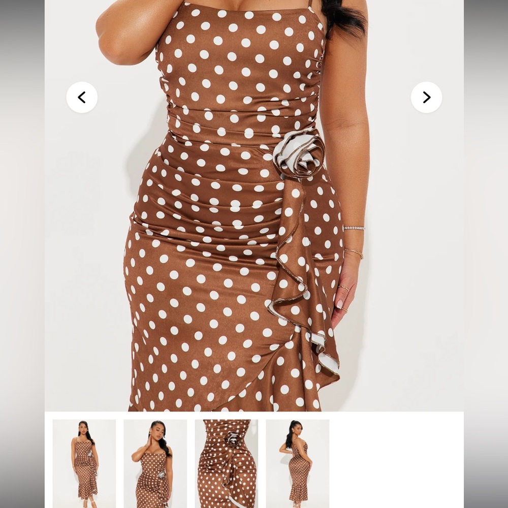 Lainey Satin Polka Dot Midi Dress - Mocha/combo